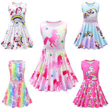 Vestido de unicornio para niñas, ropa de princesa con estampado de dibujos animados, informal, sin mangas, de 3 a 9 años 2024 - compra barato
