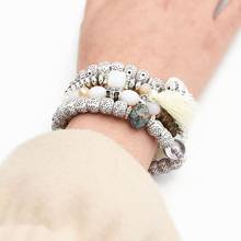 4pcs/set Fashion Multilayer Crystal Lava Stone Beads wing caved word Tassel Bracelets & Bangles Pulseras Mujer Jewelry for Women 2024 - buy cheap