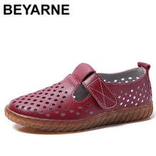 BEYARNEwomen shoes fashion 2020 solid hook & buckle comfortable genuine leather shoes women hollow rubber soft flat shoes women 2024 - buy cheap