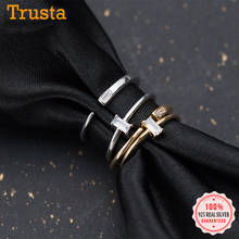 Trustdavies-Anillos de Compromiso con piedras de circonia cúbica, anillos cuadrados de Plata de Ley 925 auténtica, tamaño ABIERTO 5 6 7, regalo increíble para chicas, DS1379 2024 - compra barato