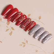 24pcs latest candy long ballet handmade crystal diamond fake nails sexy red P1829-1 2024 - buy cheap