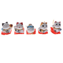 Mini gato de La Fortuna Maneki, adorno de estilo japonés, 5 uds. 2024 - compra barato