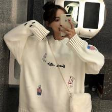 Suéter feminino estilo japonês ulzzang, blusão feminino folgado com bordado 2024 - compre barato