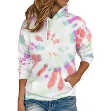 Graffiti tie dye roupas femininas manga longa casual tie dye impresso cor com capuz manga longa camisola feminina topos multi cor 2024 - compre barato