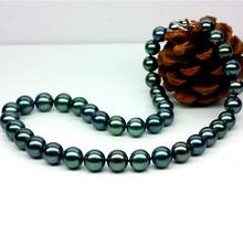 Collar de perlas negras tahitianas grandes, plata 925 auténtica natural, collar de perlas naturales, collar redondo de malaquita verde se 2024 - compra barato