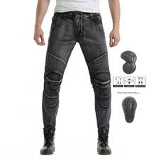 Motorcycle jeans Motorcycle personality riding pants Slim straight racing cycling pants Men with knee pad jeans 2024 - buy cheap