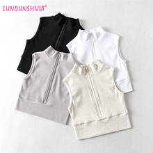 LUNDUNSHIJIA Sexy Women Summer Streetwear Crop Tops Sleeveless Stand Collar Cotton Knitted Tank Bar Female 2024 - buy cheap