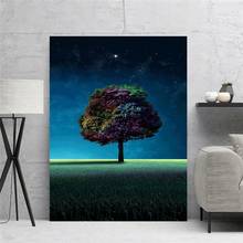 Decoración del hogar de árboles bajo las estrellas, lienzo de pintura impreso, vista de la naturaleza, póster, arte de pared, imagen Modular para marco de fondo de cabecera 2024 - compra barato