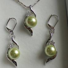 Pendientes con colgante de perlas de concha verde claro para mujer, conjuntos de joyería, el mejor regalo, 10mm 2024 - compra barato