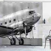 Vintage avião cortina de chuveiro velho airliner cockpit motor antigo hélices asas e nostalgia imagem pano decoração do banheiro 2024 - compre barato