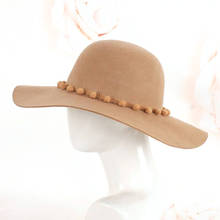 Женская фетровая шляпа с широкими полями, шляпа с помпоном из 2020 шерсти, осенне-зимняя шляпа, 100% 2024 - купить недорого