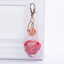 Sequins Heart-Shaped Key Ring Colorful Eternal Rose Flower Transparent Car Bag Pendant Men Women Couples Keychain Gift Trinket 2024 - buy cheap