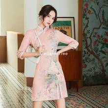 2022 oriental dress women cheongsam chinese style traditional dress satin qipao robe vestidos dress outfit elegant party dress 2024 - buy cheap