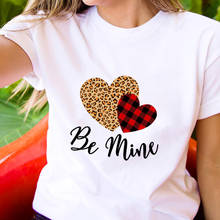 Be Mine Leopard Heart Printed 100%Cotton Women's T Shirt Valentine's Day Casual O-Neck Pullover Short Sleeve Tops Gift For Her 2024 - buy cheap