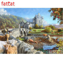 FATCAT Castillo de vaca de las montañas 5D DIY pintura de diamante cuadrado completo bordado de diamantes mosaico costura decoración del hogar de animales AE1420 2024 - compra barato