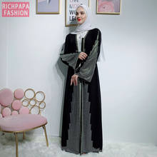 Кимоно с бриллиантами и открытой абайей, кардиган, кафтан, халат, Дубайский мусульманский хиджаб, платье, Caftan Elbise, мусульманская одежда, женская одежда 2024 - купить недорого