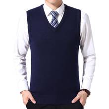 Suéter de lana sin mangas para hombre, chaleco informal de invierno, Color sólido, cuello en V, talla grande 2024 - compra barato