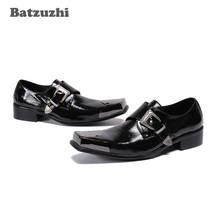 Batzuzhi preto vestido de couro genuíno sapatos masculinos da moda japonesa metal boné dedo do pé fivela formal oxfords couro negócios 2024 - compre barato