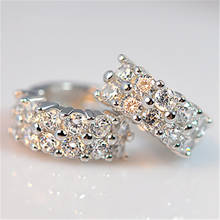 Luxury Female White Crystal Stone Earrings Trendy Silver Color Clip Earrings For Women Elegant Bridal Round Wedding Earrings 2024 - buy cheap