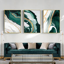 Nordic style Green abstract marble canvas painting living room decoration no frame gold art wall picture wall art home Decor 2024 - buy cheap