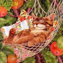 Full Round Diamond embroidery Cross stitch Hammock pillow DIY Diamond mosaic Cartoon cat Full Square Diamond painting Cat apple 2024 - buy cheap