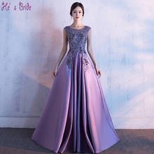 He's Bride  New Luxury Purple Satin Lace Evening Dress The Bride Banquet Elegant Appliques Prom Formal Dress Robe De Soiree 2024 - buy cheap