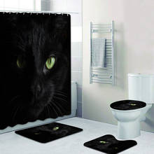 Juego de cortina de ducha de gato negro 3D, retrato de Ojos de gato negro, cortinas de baño para alfombras de baño, alfombras, decoración del hogar, Halloween 2024 - compra barato