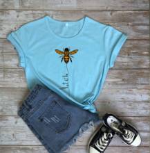 Let it bee camiseta folgada de algodão puro unissex, camiseta com estampa gráfica de grunge tumblr, estampa de citação de abelha fofa, hipster e jovens 2024 - compre barato