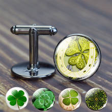 Shamrock Clover Cufflinks Print Men's Suits Shirt Cuff Links St. Patrick Day Four-Leaf Clover French Glass Dome Wedding Jewelry 2024 - buy cheap