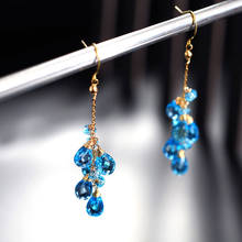 DMBS118 Yellow 18K Gold Blue Topaz Earrings Female Simple Valentine's Day Gift For Girlfriend Earrings 2024 - buy cheap