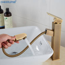 Grifo extraíble para lavabo de baño, mezclador de agua fría y caliente, montado en cubierta, latón dorado antiguo, cepillado de lujo, Torneira 2024 - compra barato