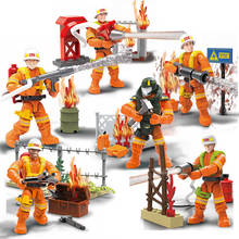 6 pçs cidade herói bombeiro homem caminhão de bombeiros figuras de ação blocos construção tijolos diy modelo crianças brinquedos para crianças 2024 - compre barato