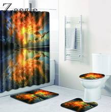 Zeegle 4pcs Bath Mat Set Waterproof Shower Curtain Anti Slip Soft Bathroom Shower Mat Absorbent Toilet Pedestal Rug Toilet Set 2024 - buy cheap