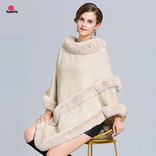 Fashion Full Trims Soft Faux Rex Rabbit Fur Poncho Coat Knit Cashmere Pullover Cape Shawl Women Autumn Winter New 2024 - buy cheap