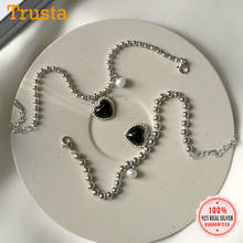 Trustdavis Luxury 925 Sterling Silver Fashion Romantic Heart Natural Pearls Charm Bracelet For Women Wedding Fine Jewelry DS562 2024 - buy cheap