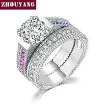 ZHOUYANG Wedding Ring Set For Women Luxury Multicolor Cubic Zirconia 2 Rounds Silver Color Party Gift Fashion Jewelry DZR008 2024 - buy cheap