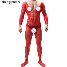 Shengrenmei macacão masculino engraçado, lingerie sexy vermelha para homens, roupa de dormir de cavalheiro, tecido de malha para fantasia de natal 2024 - compre barato