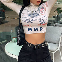 autumn fashion high street casual Tight stretch Slim crop tops women Funny print full sleeve stretch Slim tee shirt mujer 2024 - buy cheap