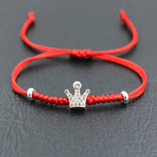 Pulsera minimalista hecha a mano con nudo rojo para mujer y hombre, brazalete de cuerda con corona de circonita, joyería para parejas, pulsera de hilo rojo para niña 2024 - compra barato