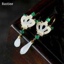 Bastiee Silver 925 Jewelry 925 Sterling Silver Earrings Dangle Earrings Vintage Korean Earrings Golden Plated Jade 2024 - buy cheap