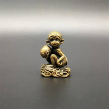 Estátua de cobre colecionável, bronze chinês, esculpido, macaco animal do zodíaco, dê pêssego, pequenas estátuas requintadas 2024 - compre barato