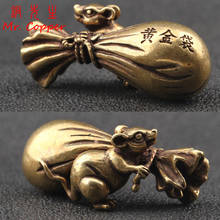 Antique Bronze Zodiac Little Mouse Big Gold Money Bag Figurines 2020 New Year Design Pure Copper Lucky Rat Feng Shui Ornaments 2024 - buy cheap
