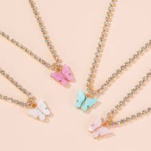 Colorful Acrylic Butterfly Necklace Charm Rhinestone Gold Color Clavicle Chain Sweet Animal Pendant Necklaces for Women Jewelry 2024 - buy cheap