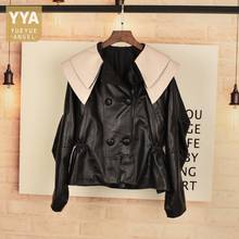 Sweet Ladies Lapel Collar Batwing Sleeve Genuine Leather Jacket Women Double Breasted Elastic Waist Coat Slim Sheepskin Jackets 2024 - buy cheap