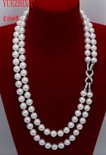 Collar doble de 2 filas anudado a mano con perla blanca de agua dulce natural, joyería fina de 17-18 pulgadas, 8-9mm 2024 - compra barato