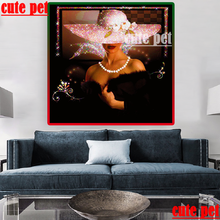 Pintura de diamante 5d para mujer, bordado de punto de cruz con un sombrero, costura artesanal, mosaico de diamantes completo, decoración artística para el hogar 2024 - compra barato