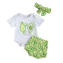 Baby Girl Avocado Printed Pattern Round Neck Short Sleeve Romper Tops Pants Suit Summer Girls Shorts Headband Baby's Sets 2024 - buy cheap