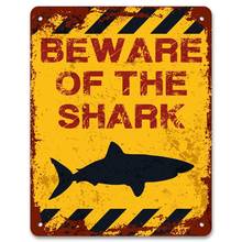 Остерегайтесь акулы | Забавный винтажный металлический предупреПредупреждение ющий знак для сада | Бассейн (посетите наш магазин, больше товаров!) 2024 - купить недорого