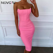 Novgirl Summer Strapless Bodycon Bandage Dress Women Sexy Pink Off Shoulder Vestidos Midi Dresses Celebrity Party Pencil Dress 2024 - buy cheap