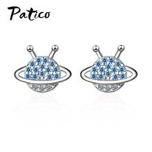 Blue Rhinestone Planet 925 Sterling Silver Stud Earrings For Women Lovely Girls New Statement Pendientes Mujer Jewelry 2024 - buy cheap